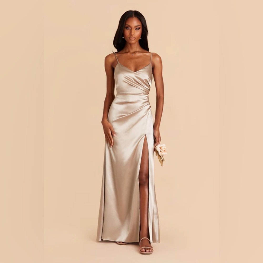 NWT birdy grey bridesmaid dress sz L neutral champagne shiny satin